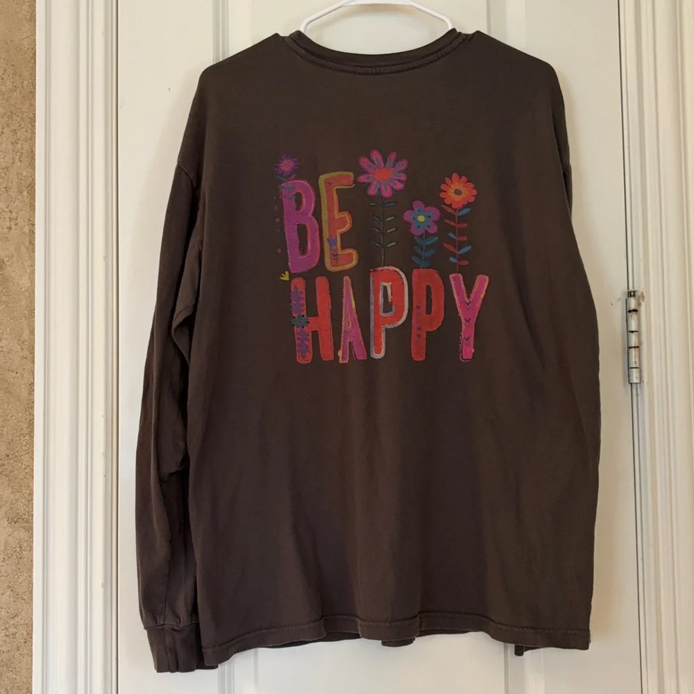 NATURAL LIFE Long Sleeve Woman’s Crew Neck Tee Shirt Be Happy Large - Picture 3 of 7